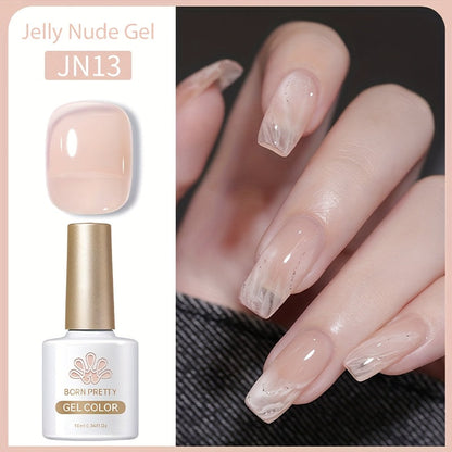 Gel Nail Polish in 10ml Translucent Jelly with 6 Milky, Snow-Glitter and Nude Shade Options