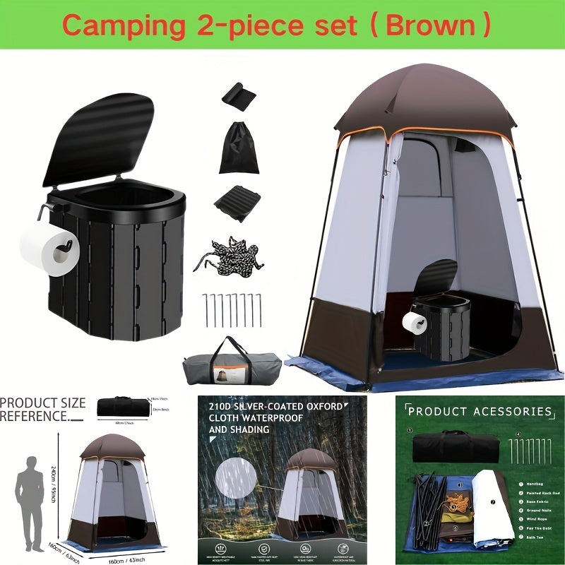 Pop-Up Privacy Tent with Portable Camping Toilet for Adults, Foldable Outdoor Shower Changing Potty Tent Kit with 12 Toilet Bags