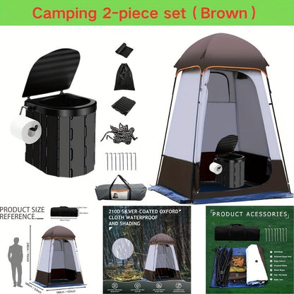Pop-Up Privacy Tent with Portable Camping Toilet for Adults, Foldable Outdoor Shower Changing Potty Tent Kit with 12 Toilet Bags