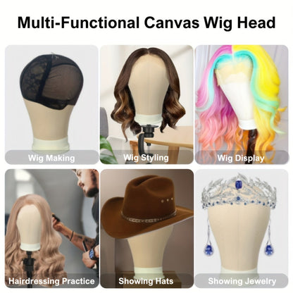 Canvas Mannequin Head for Wig Making with Stand 21 22 23 24 Inch – Complete Set with Needles & Wig Caps, Holes for Styling Headbands