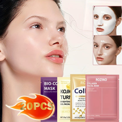 Bio-Collagen Powerful Moisturizing Face Mask Set 20pcs | Deep Hydration Anti-Aging Skincare for Dry Dull Sagging Skin | Facial Masks for Men