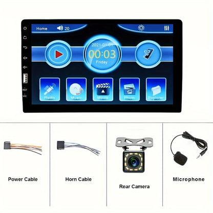 Single DIN 9 Inch Car Stereo – 1080P 2.5D HD Touchscreen MP5 Player, Mirror Link, FM Radio, AUX, USB, External Mic & Rear View Camera