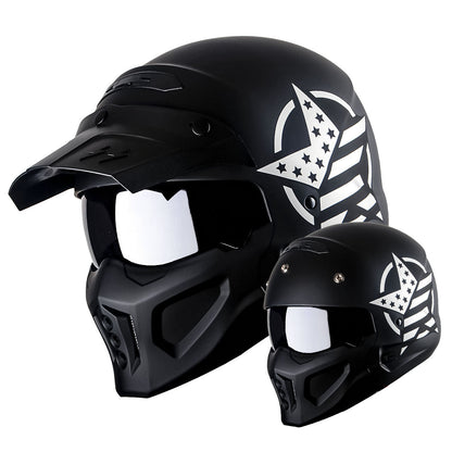 Motorcycle Helmet Convertible Full/Open-Face Shell with Detachable Mask, Smoked Shield, S-XL Sizes and Multiple Styles