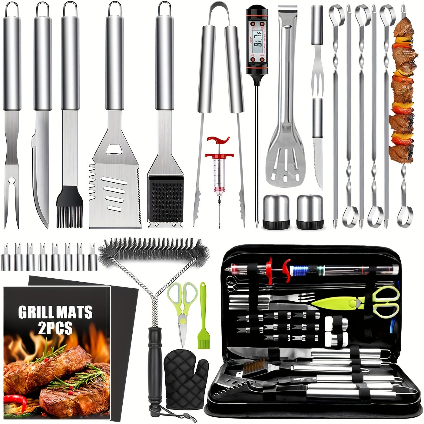 Griddle Tool Set 34 Piece 304 Stainless Steel Flat Top Grill Accessories with Spatula, Tongs & Scraper – Teppanyaki BBQ Tools for Outdoor