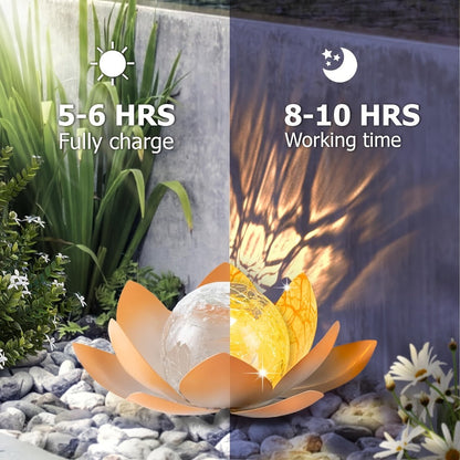 Solar Lotus Cracked Glass Ball Garden Lamp 2pcs, Metal Cracked Ball Solar Light for Outdoor & Indoor Decoration