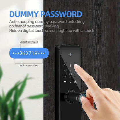 Smart Door Lock with Fingerprint Keypad Card App Access and Optional Camera Handle Models in Black