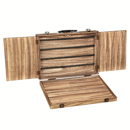 Wooden Jewelry Display Case with Lock & Buckle Closure – Vintage Tabletop Organizer Box for Earrings, Bracelets & Necklaces
