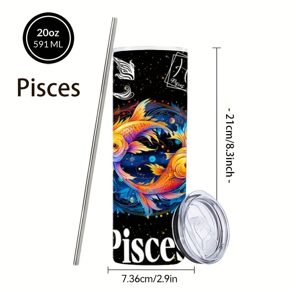 Insulated Tumbler 20oz Zodiac Horoscope 304 Stainless Steel with Lid, Straw and 12 Sign Choices
