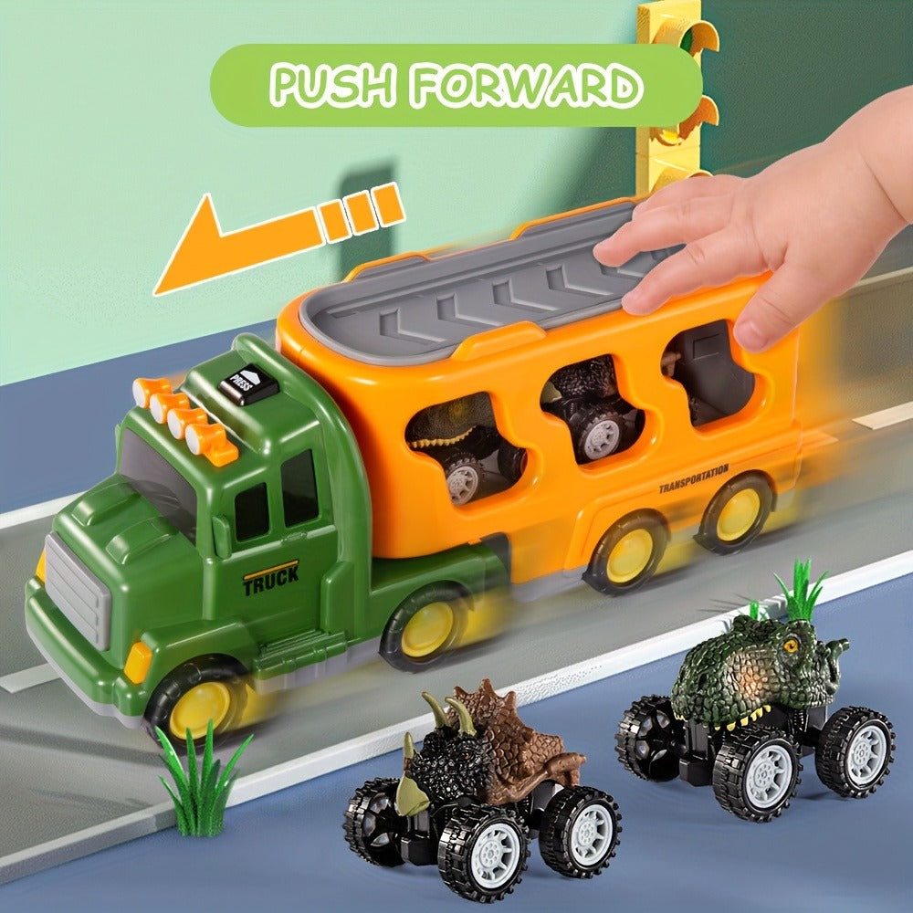 Push-Action Dinosaur Truck Toy 7-in-1 for Kids Ages 3-5 with 3 Dino Figures with the Listed Color, Size or Set Options for Everyday Use