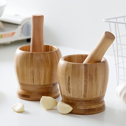 Bamboo-Look Mortar and Pestle Set with Deep Grinding Bowl for Garlic, Herbs, Pepper and Dry Spices