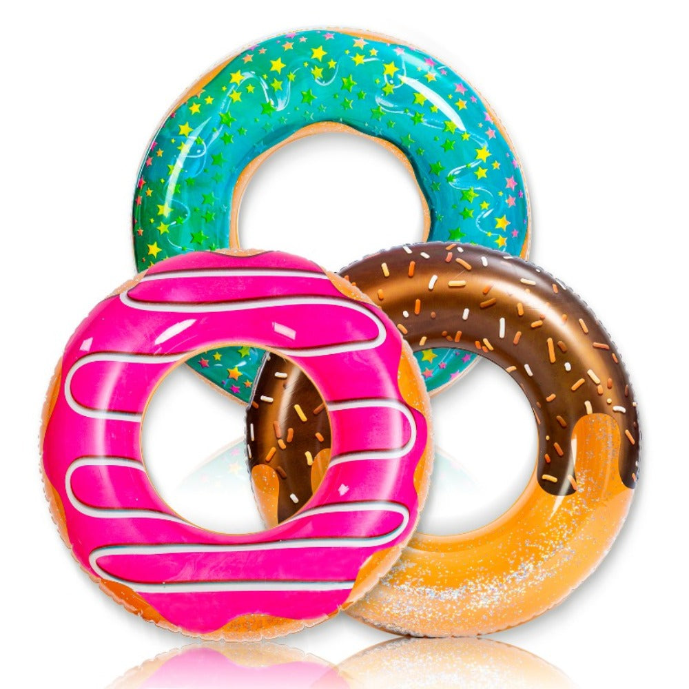 Glitter Donut Pool Float 3 Pack 32.5 Inch Inflatable Swim Ring Set – Strawberry Chocolate Mint Pool Tubes for Summer Pool Party