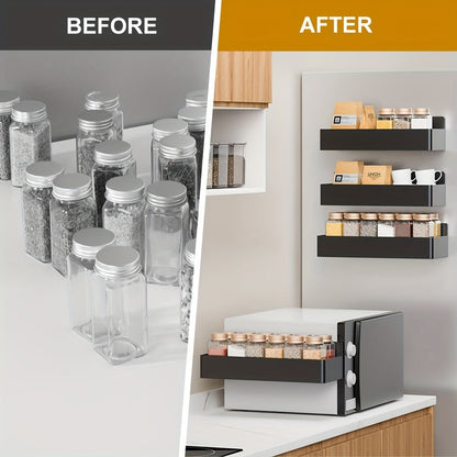 Magnetic Refrigerator Spice Rack Trays in Black or White with Two- or Four-Piece Set Options