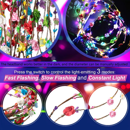 Light Up Flower Crown Headbands 36 Pack Bulk LED Fiber Optic Floral Tiara Glow Party Favors for Women Girls