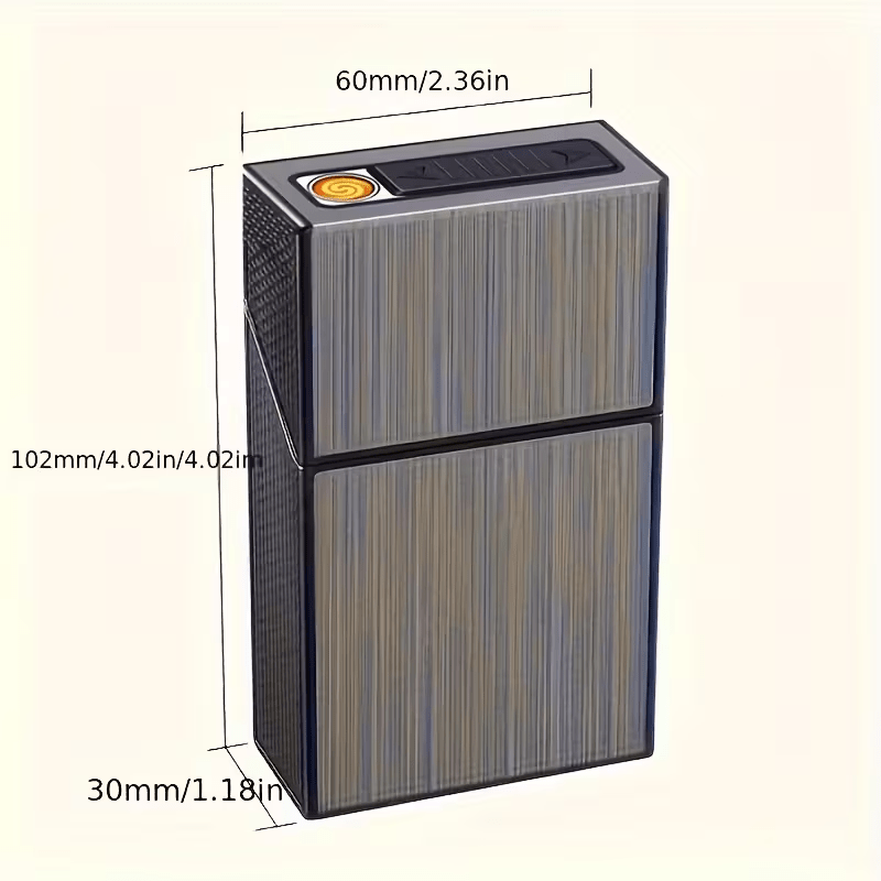 Lighters & Smoking Accessories - Rechargeable Lighter with Integrated Cigarette Case Windproof Electric - product detail view