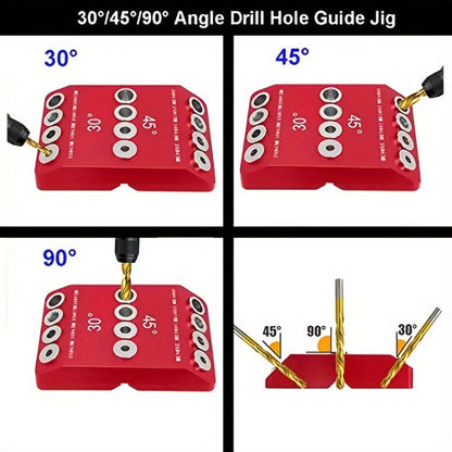 Metal Drill Guide Jig 30° 45° 90° with Allen Wrench, Precise Multi-Angle Drilling for Cable Railing