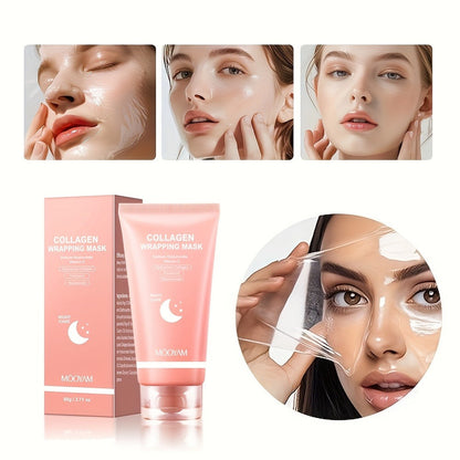 Hydrolyzed Collagen Night Mask with Brush – Niacinamide Hyaluronic Acid Vitamin C Korean Skincare Sleeping Mask for Elasticity Deep Moisture