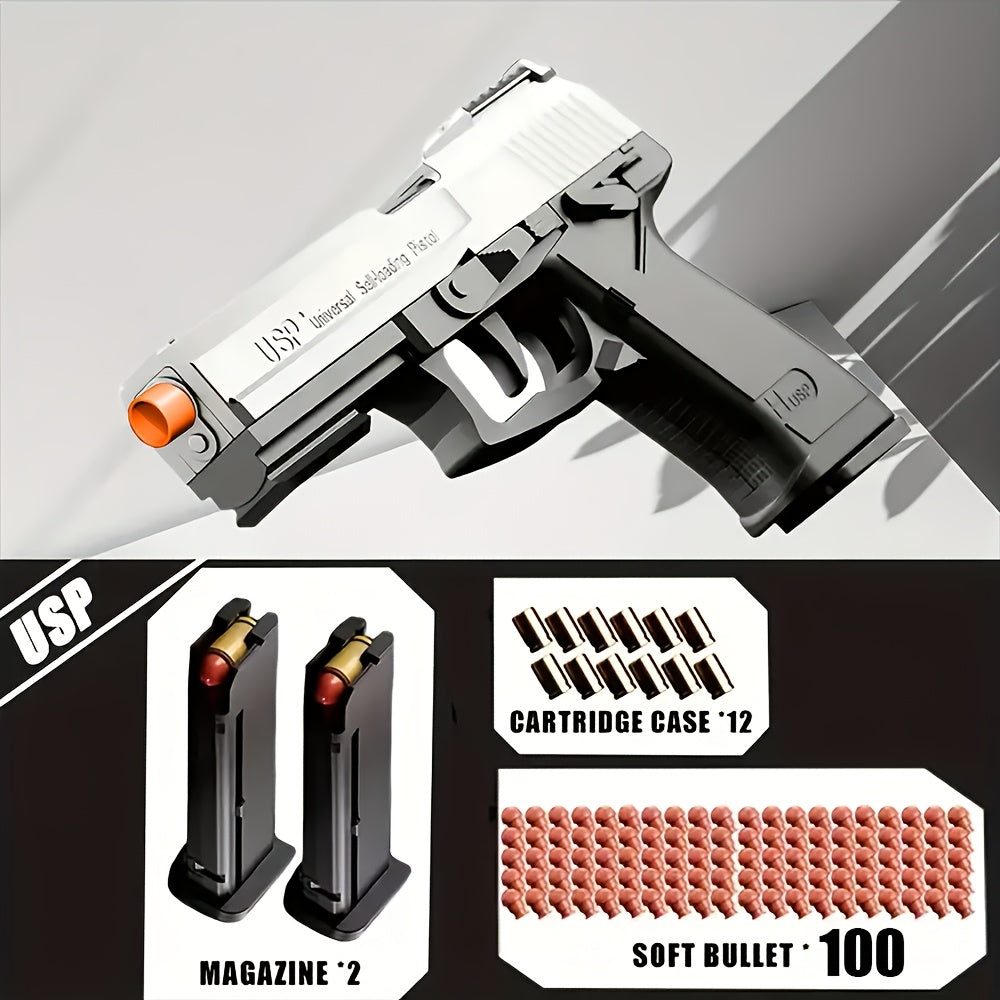 Bullet Toy Gun Pistol with Ejecting Shells & 100 Bullets, Semi- Rapid Fire Foam Blaster for Kids Boys Ages 6+