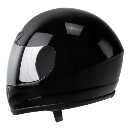 Motorcycle Helmet TCMT Gloss Black Full-Face Shell with Clear Shield, Large Variant, Padded Interior and Rear Vents