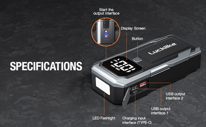 Battery Jump Starter 5000A 3000A Peak for Gas Diesel Engines QC3.0 18W Fast Charge USB-C Recharge for Garden, Patio and Yard Use
