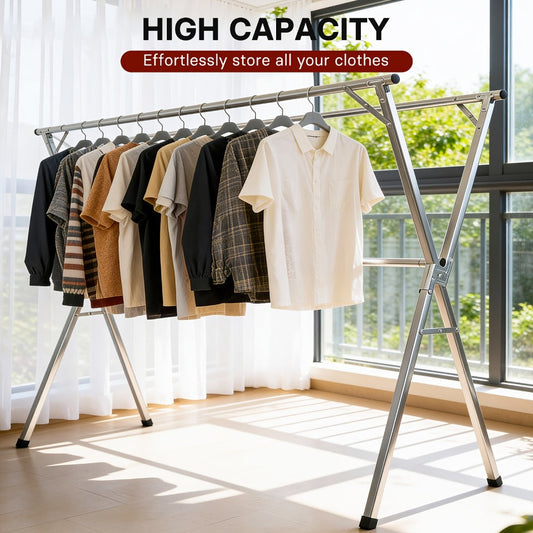 Foldable Clothes Drying Rack 3-Bar, Stainless Steel Collapsible Laundry Rack, Retractable 63" or 79" for Indoor & Outdoor Use