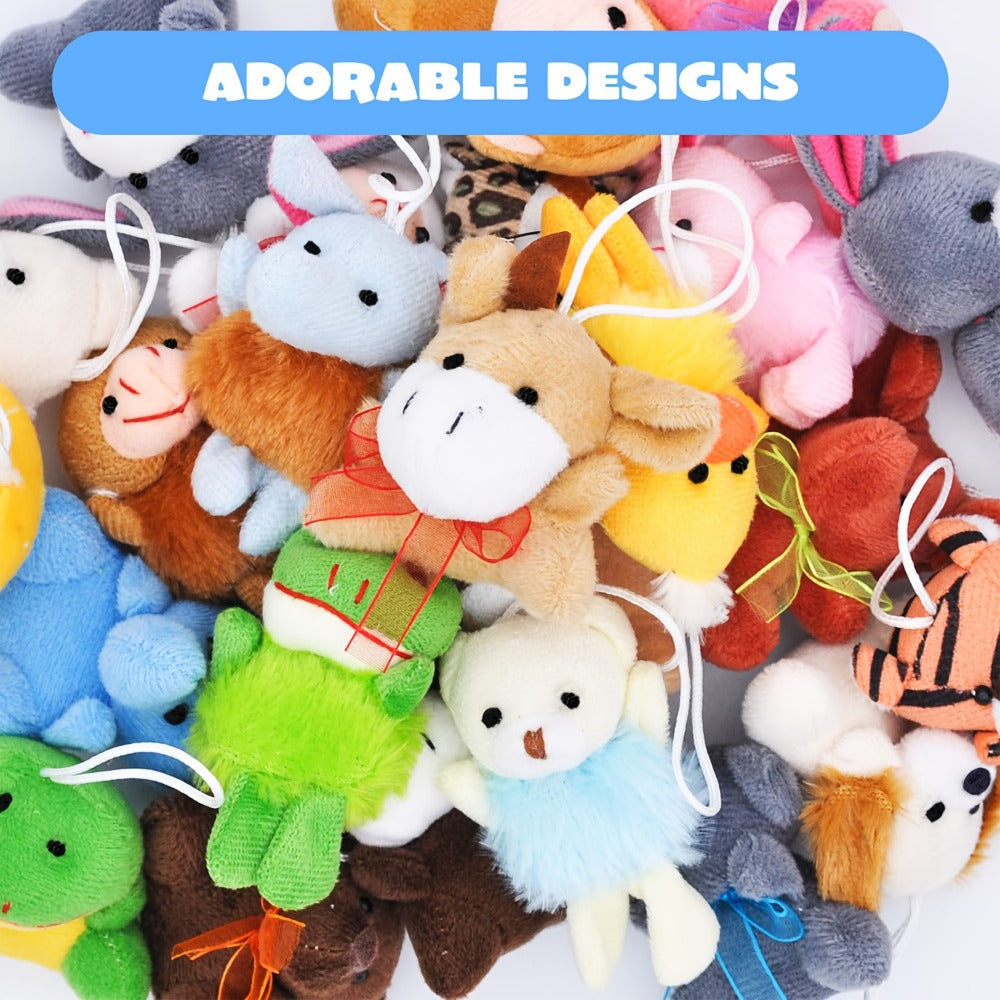 24-Piece Mini Plush Animal Keychain Set with 2.4–3.2 Inch Assorted Figures and Hanging Loops