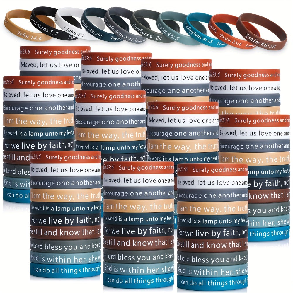 240pcs Bible Verse Silicone Wristbands Bulk, Christian Motivational Bracelets for Baptism, Wedding