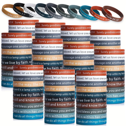 240pcs Bible Verse Silicone Wristbands Bulk, Christian Motivational Bracelets for Baptism, Wedding