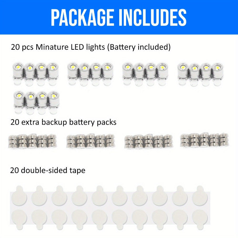 Mini Spotlight Battery Operated LED 20 Pack – Cordless Miniature Spot Lights for Artwork, Paintings, Jewelry, Display Cases, Handicrafts