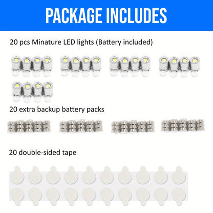 Mini Spotlight Battery Operated LED 20 Pack – Cordless Miniature Spot Lights for Artwork, Paintings, Jewelry, Display Cases, Handicrafts