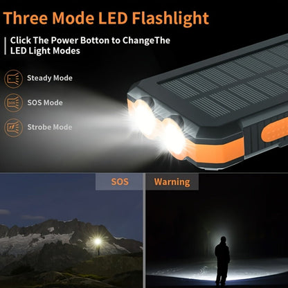 Solar Power Bank, 29800mAh Dual-USB 5V Charger with Solar Panel, Dual LED Flashlight, Compass and Eight Color Options