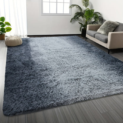 Shaggy Plush Area Rug – Soft Fluffy Carpet for Living Room, Bedroom & Sofa | Non-Slip Machine Washable Tie-Dye & Solid Color Long Pile Rug |