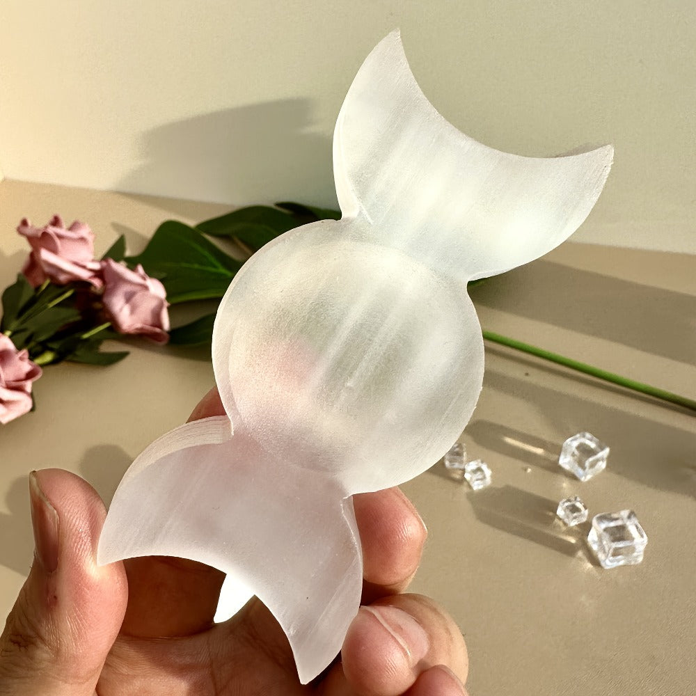 Natural Selenite Triple Charging Dish Crystal Charging Plate for Crystals and Stones for Entryways, Bedrooms and Living Spaces