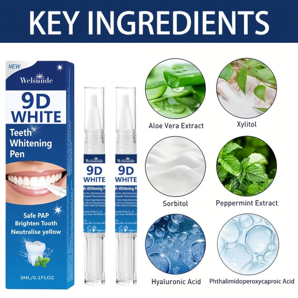 Teeth Whitening Pen 2pcs 9D Powerful Whitening Neutralize Yellow Stains Brighten Teeth Gum Care for an Everyday Personal Care Routine