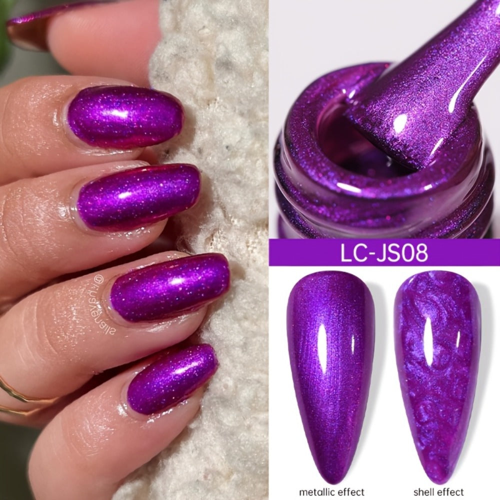 Glitter Gel Nail Polish Set 6pcs Metallic Sparkle – Liquid Glitter Soak-Off Gel in Red & Purple, LED Curable High-Shine Nail Art Kit 0.24oz