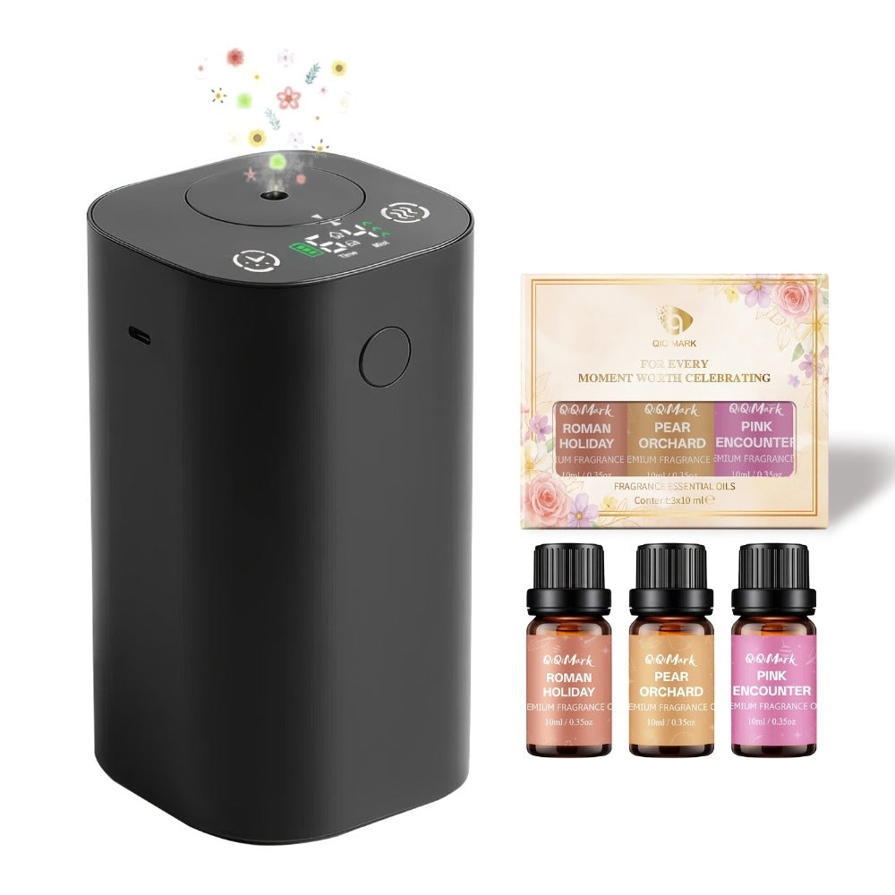 Waterless Essential Oil Diffuser with Four Mist Levels, 1–6 Hour Timer and Silver or Black Oil Bundles