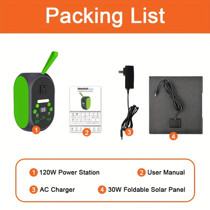 Power Station with Solar Panel, 99.84Wh 120W LiFePO4 Unit with 30W Foldable Solar Panel and Five Outputs