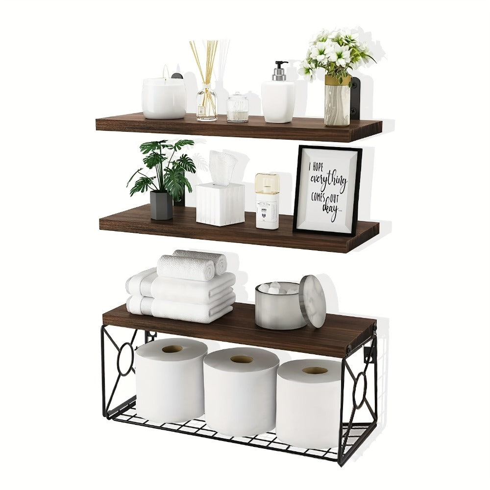 Floating Shelves Over Toilet 3-Piece Set, Farmhouse Bathroom Wall Mounted Storage Shelf for Toilet Paper