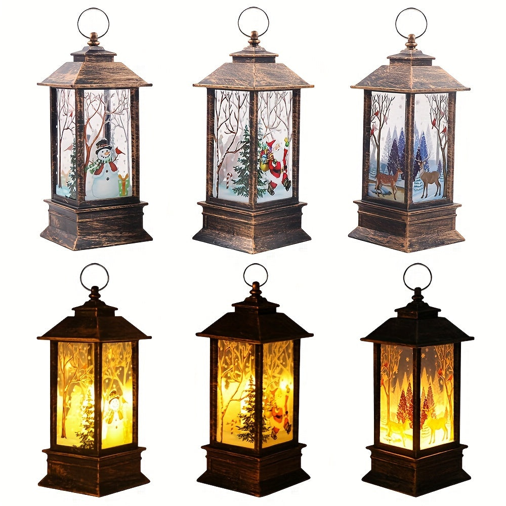 Christmas Lantern Candlestick Nightlight Set 3pcs, Santa Snowman LED Table Decoration Light Battery Operated Holiday Home Decor