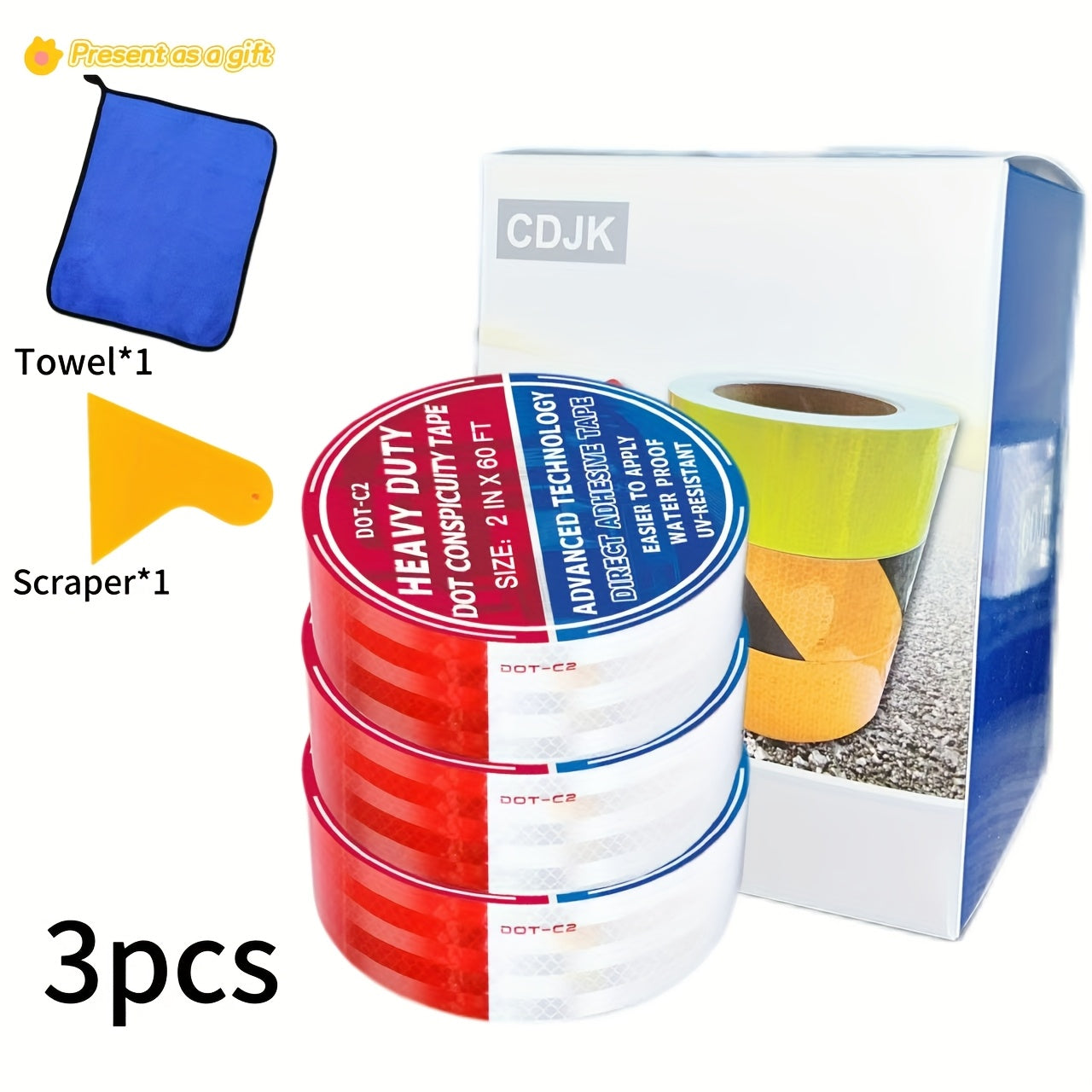 DOT-C2 Reflective Tape 2"x60' High Intensity Prismatic Self-Adhesive Safety Strip – Waterproof Wear-Resistant Ultra Bright for Cars Trucks