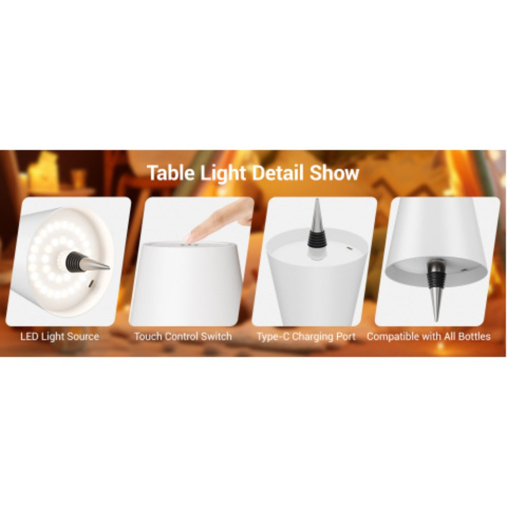 Table Lamp with Rechargeable Bottle-Top LED Shade, Three Color Temperatures, Touch Dimming and Five Options