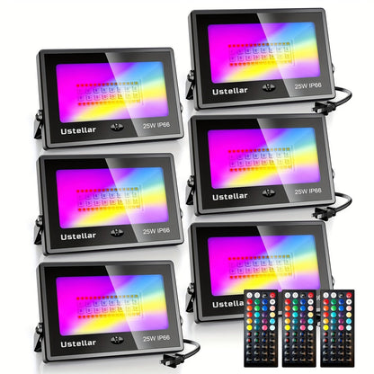 RGB LED Flood Light 25W Outdoor Color Changing - 1000 DIY Colors, 44-Key Remote, Strobe & Fade Modes