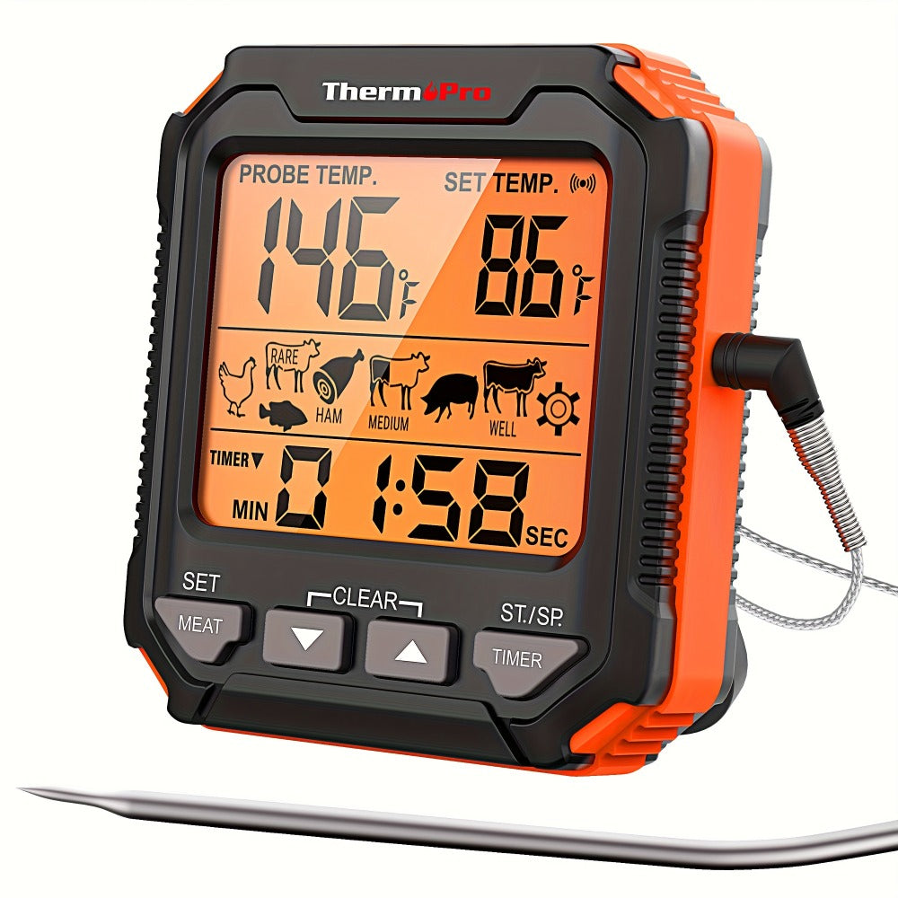 Digital Meat Thermometer with Probe Backlit Display Temp Alert for BBQ Smoker Oven Cooking for Grilling, Camping and Outdoor Meals