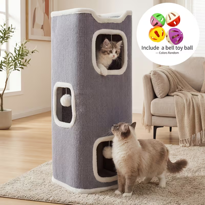 Cat Tree Tower Multi-Level Foldable Cat Condo for Indoor Cats – Scratch-Resistant Carpet, Hanging Bell Ball, Cozy Top Bed