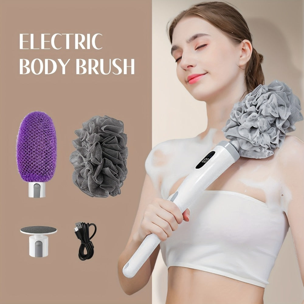 Electric Body Scrubber Brush 3 Replaceable Heads Dual Speed Shower Back Cleaner Exfoliating Skin Cleansing for Home or Salon Spa Use
