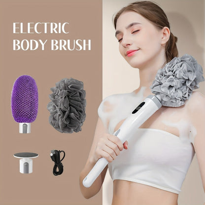 Electric Body Scrubber Brush 3 Replaceable Heads Dual Speed Shower Back Cleaner Exfoliating Skin Cleansing for Home or Salon Spa Use