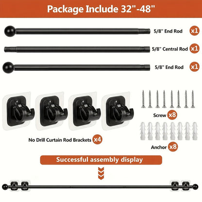 No-Drill Curtain Rod Set with Adhesive Brackets Renter Friendly 5/8 Inch Adjustable Window for Entryways, Bedrooms and Living Spaces
