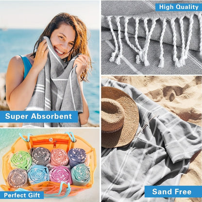 Turkish Beach Towels 2 Pack Sand Free Quick Dry Oversized Extra Large Lightweight Sandproof Compact Pool Swim Travel Camping Vacation Gift