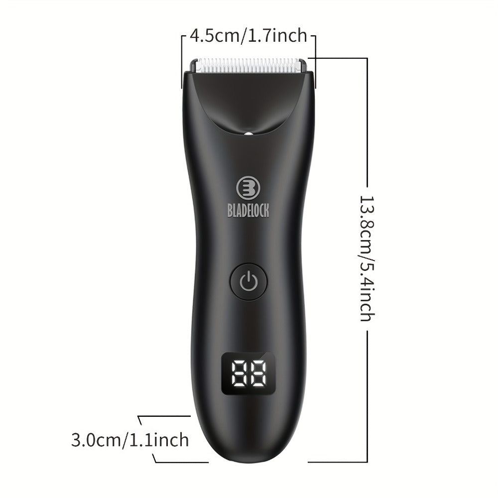Manscaping Trimmer for Men IPX7 Waterproof Electric Groin & Ball Trimmer Ceramic Blades LCD Battery Display Replaceable Head