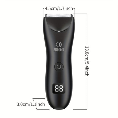 Manscaping Trimmer for Men IPX7 Waterproof Electric Groin & Ball Trimmer Ceramic Blades LCD Battery Display Replaceable Head
