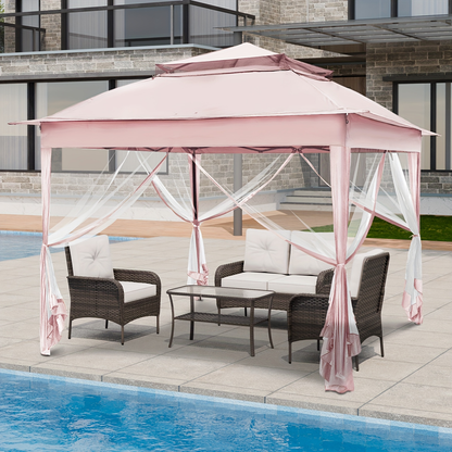 Instant Gazebo Tent 11x11 FT Mosquito Netting No Assembly Required for Garden, Yard and Pest Management